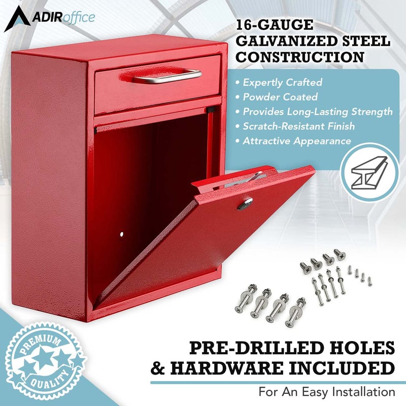 AdirOffice Wall Mount Mailbox - Mailbox with Lock and Keys- Durable Wall Mounted Locking Mailbox and Cash Drop Box for House, Apartments and Bussiness After Hours Deposits - Image 2